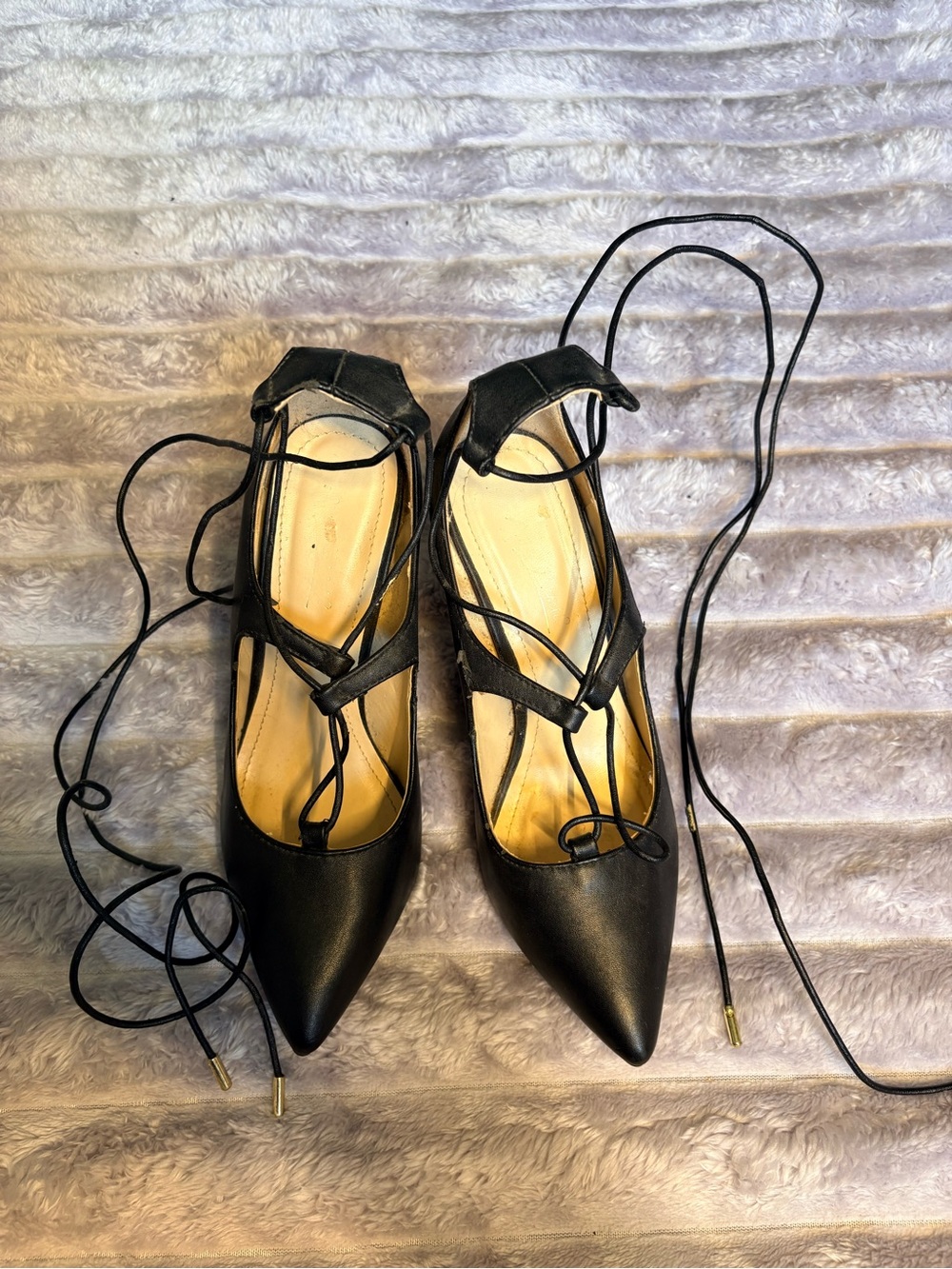 Black Lace-Up Pointed Toe Women’s Flats